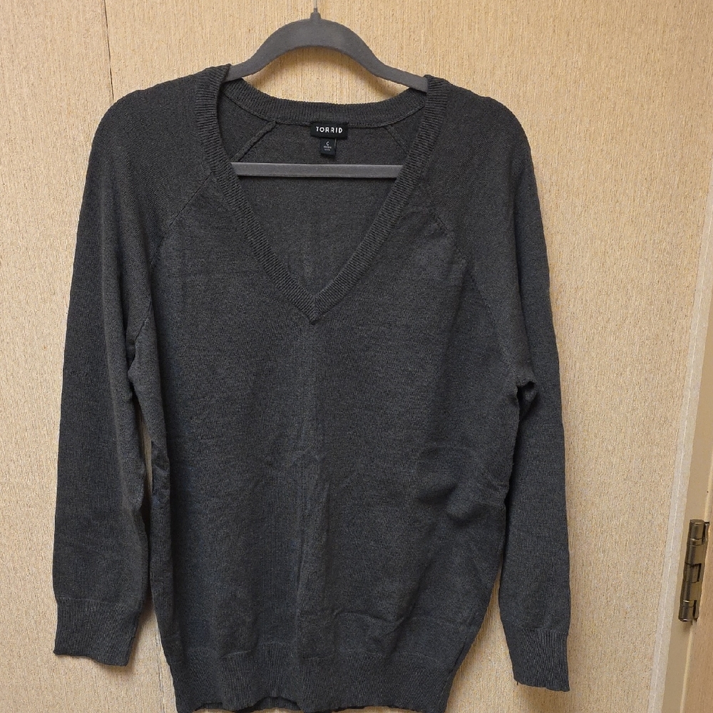 torrid Charcoal V-Neck Long Sleeve Sweater